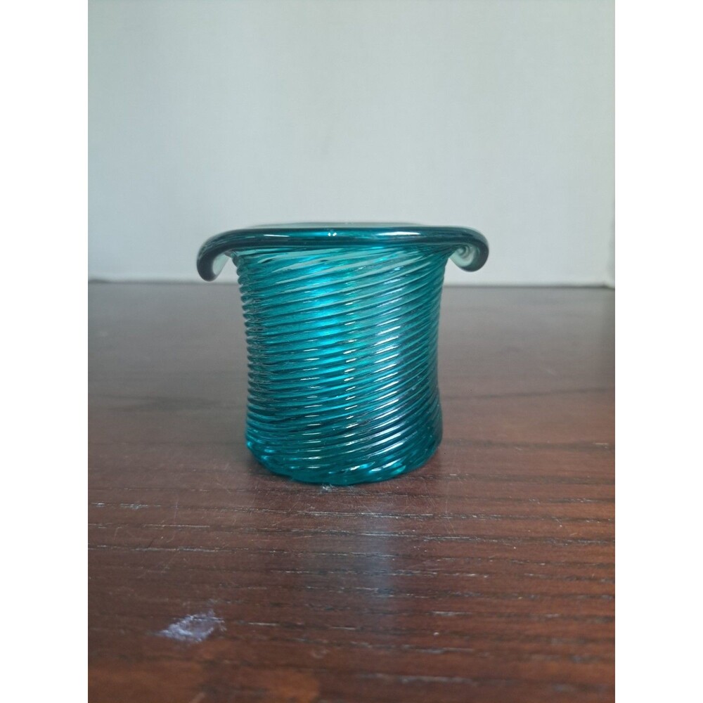 1981 Avon American Heritage Pitkin Hat Swirled Teal Blue Glass Candleholder